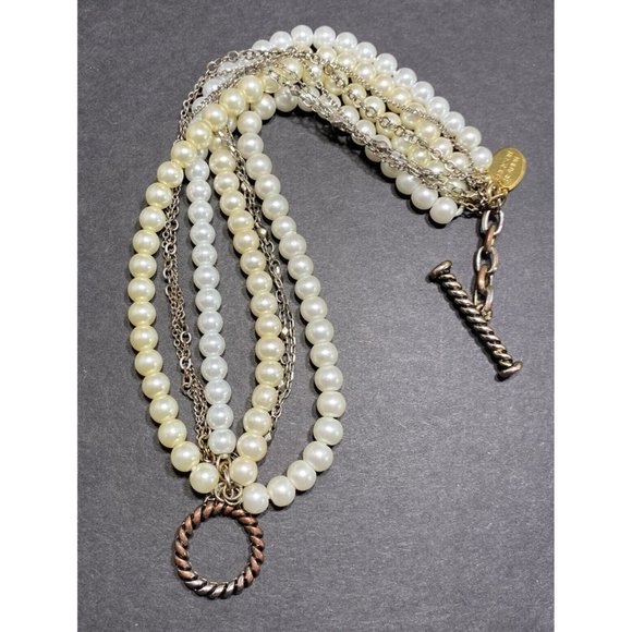 Erickson Beamon 8 Strand Faux Pearl Chain Toggle Bracelet Signed 8 3/4 in - Picture 7 of 8